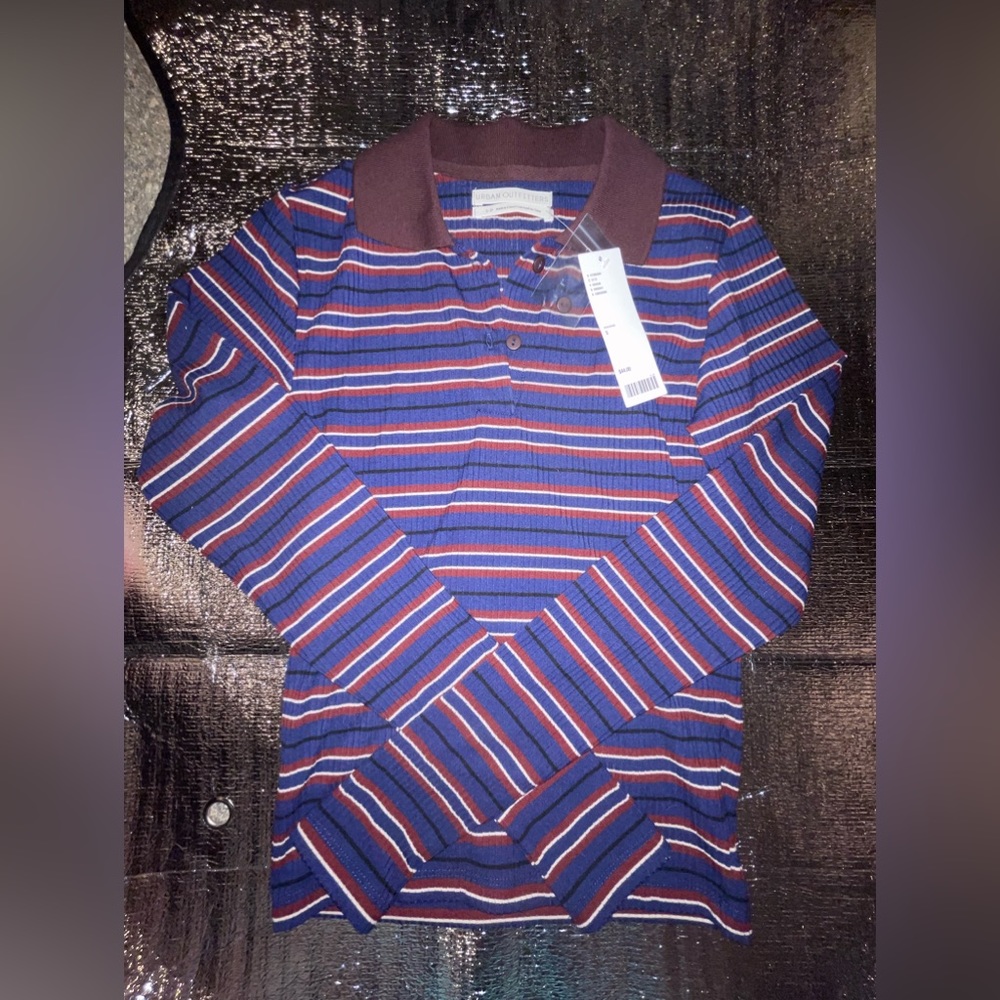 70s inspired UO button up striped collared long sleeve